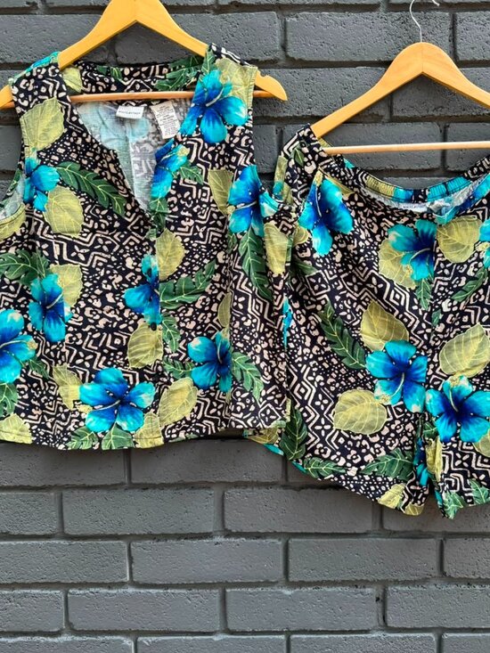 White Stag Pants - VTG White Stag Floral Tropical Hawaiian 2 Piece Short Set Coastal Resort Beach X